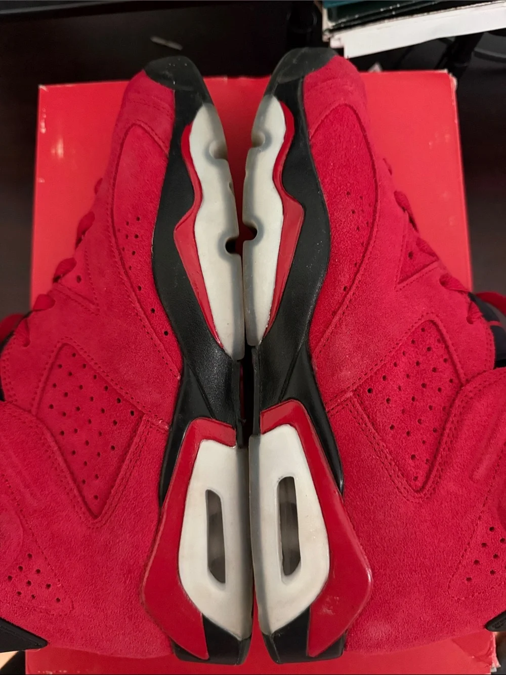 Jordan Red and Black Suede High-Top Sneakers